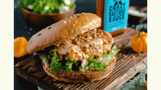 Crazy Crispy Chicken Burger with Scotch Bonnet & Caribbean Spices Sauce