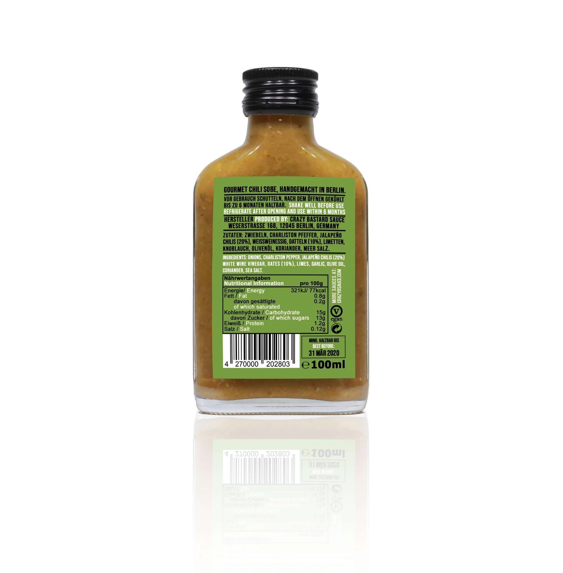 Jalapeno Date Hot Chilli Sauce. Handcrafted, vegan, and gluten-free sauce made in the UK.