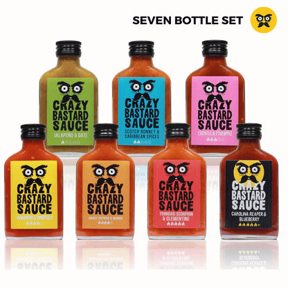 Premium 7-Bottle Hot Sauce Gift Set Featuring Carolina Reaper Chilli, Ghost Pepper Chilli , Habanero, Chipotle, Scotch Bonnet, Trinidad Scorpion Chilli – Gourmet Chilli Pepper Sauce Collection