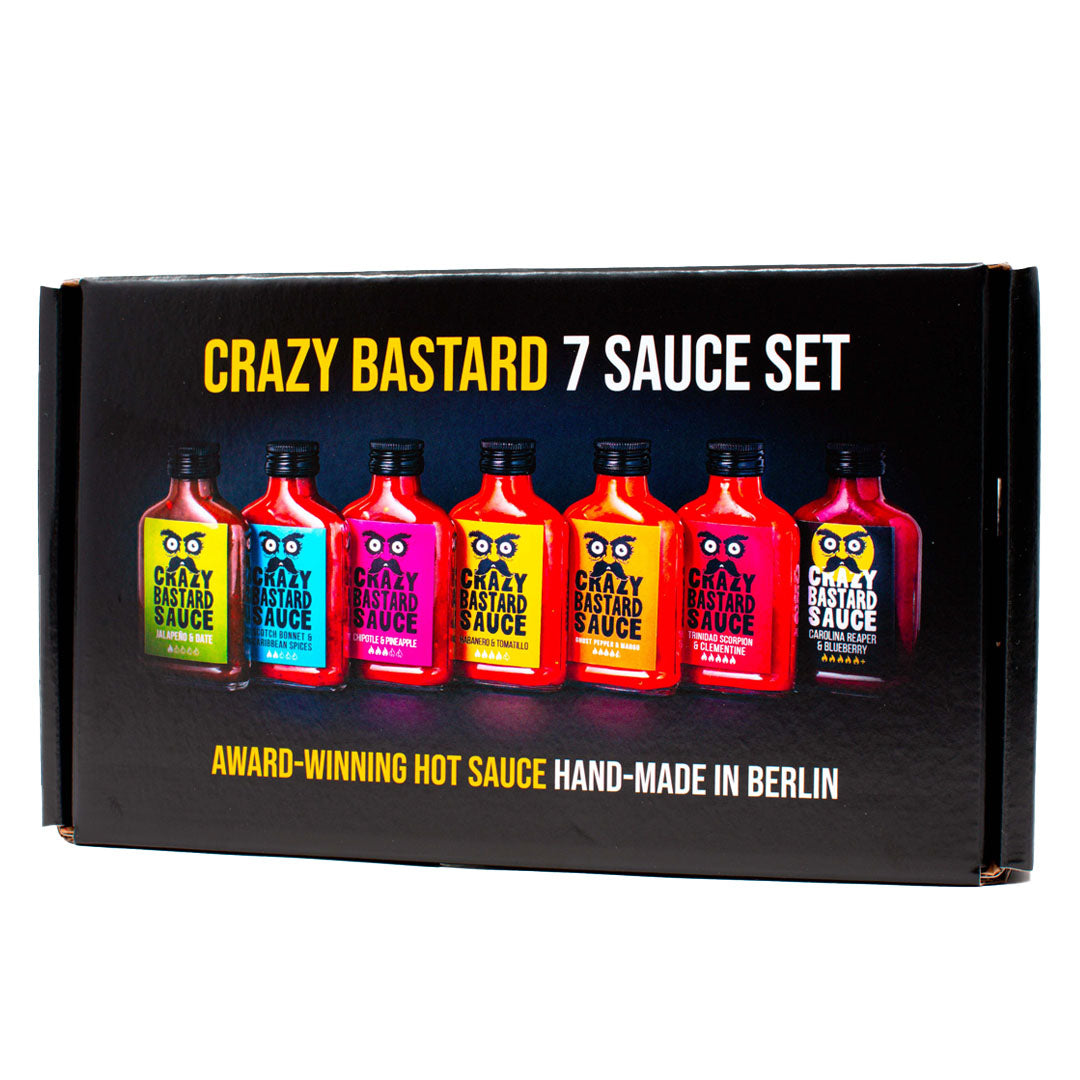 7-Bottle Hot Sauce Gift Set Featuring Carolina Reaper Chilli, Ghost Pepper Chilli , Habanero, Chipotle, Scotch Bonnet, Trinidad Scorpion Chilli – Gourmet Chilli Pepper Sauce Collection